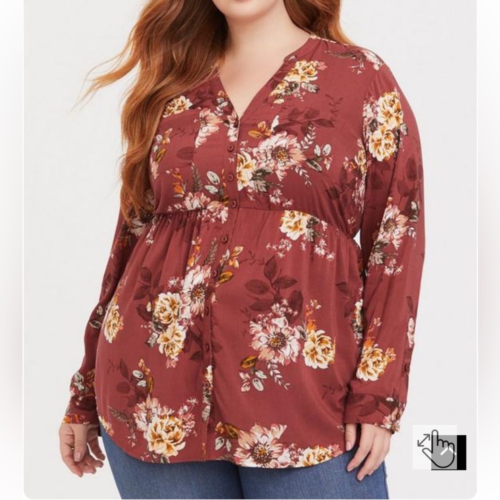 Torrid 4X Orange Floral Babydoll Tunic Blouse Challis Hi Low